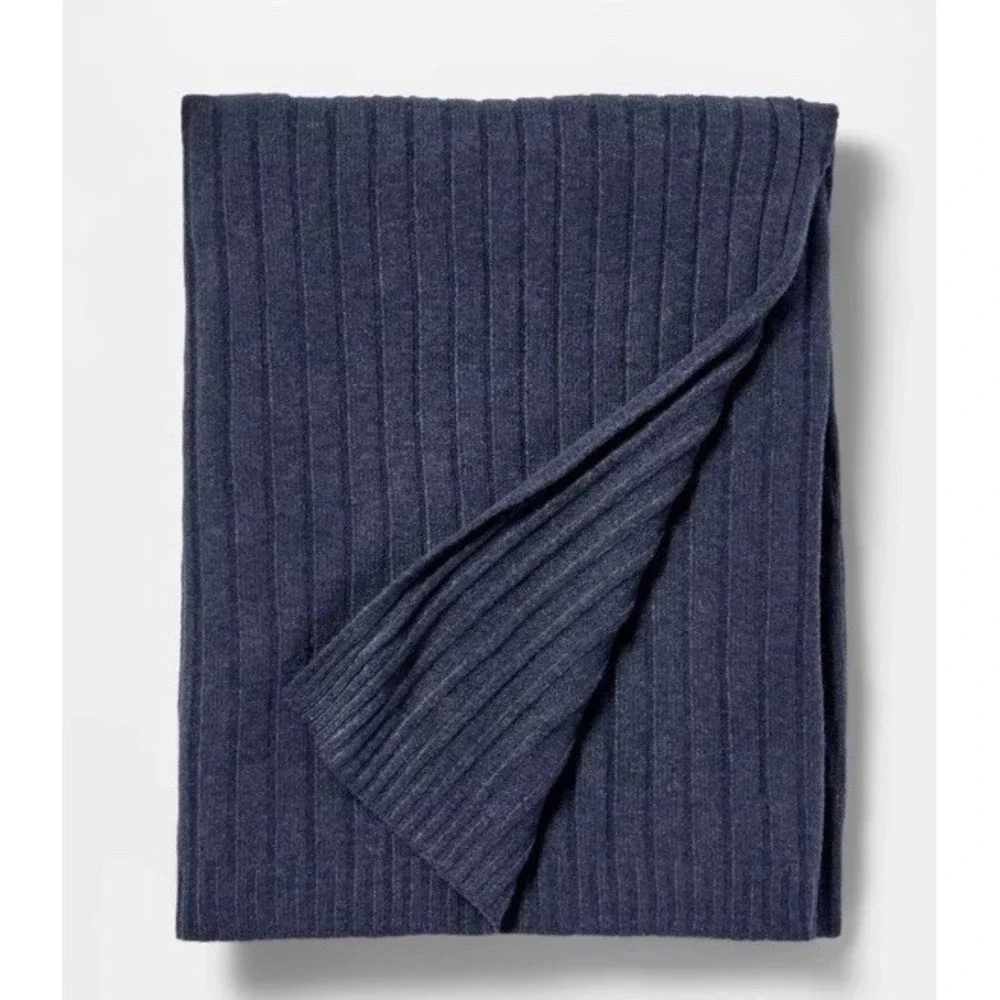 50"x60" Casual Mixed Rib Throw Blanket Navy - Threshold designed with Studio - Picture 3 of 4